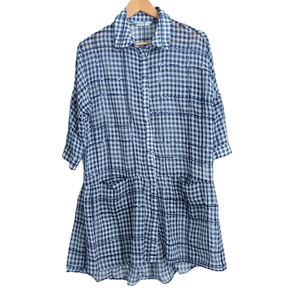 Zara Sheer Gingham Dress - Picture 4 of 12